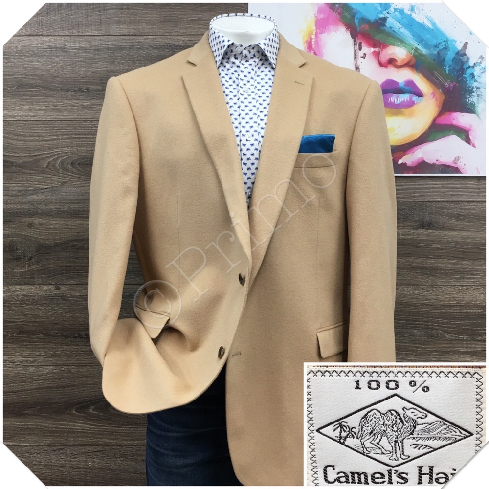 VINTAGE Mens Camel Hair Blazer Sport Coat Casual Jacket Size 50L Classic Suit